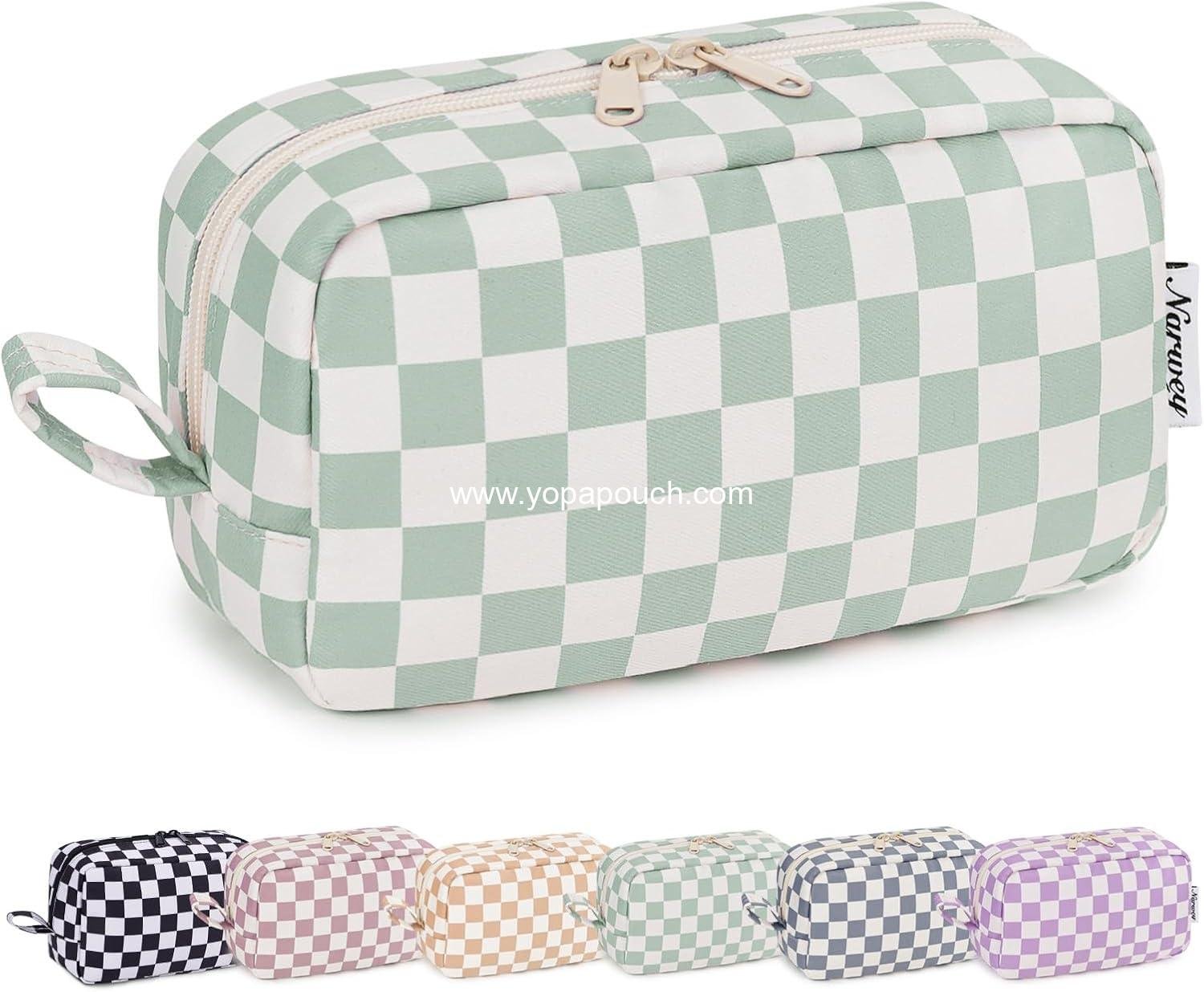 OEM Checkered Makeup Bag Travel Cosmetic Organizer Small Toiletry Bag with Compartments for Women and Girls Gift for Teen Girls Large Mint Green Checkerboard Supplier