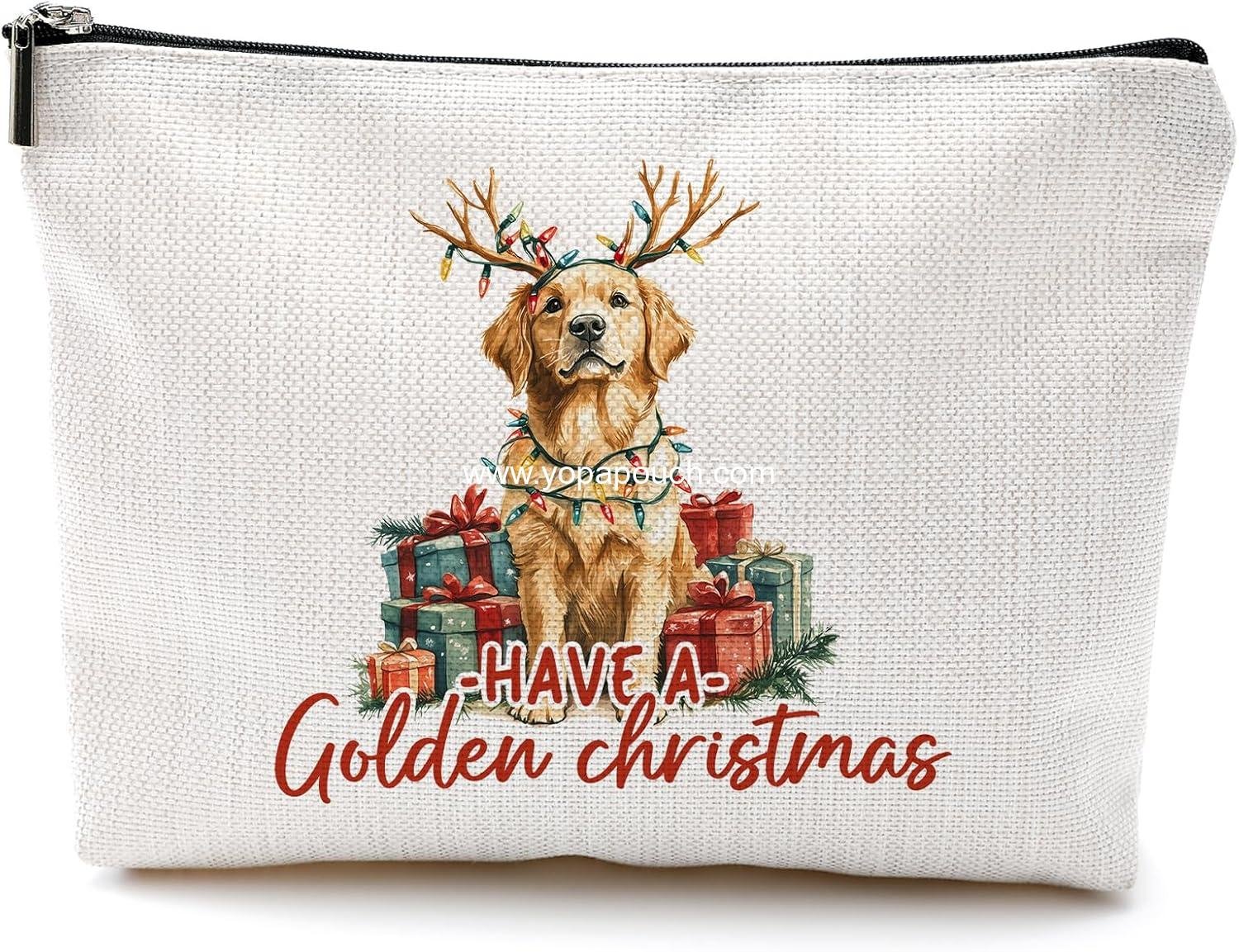 OEM Christmas Golden Retriever Makeup Bag - Cosmetic Pouch for Dog Moms, Perfect Gift for Women, Travel Organizer, Toiletry Bag, factory