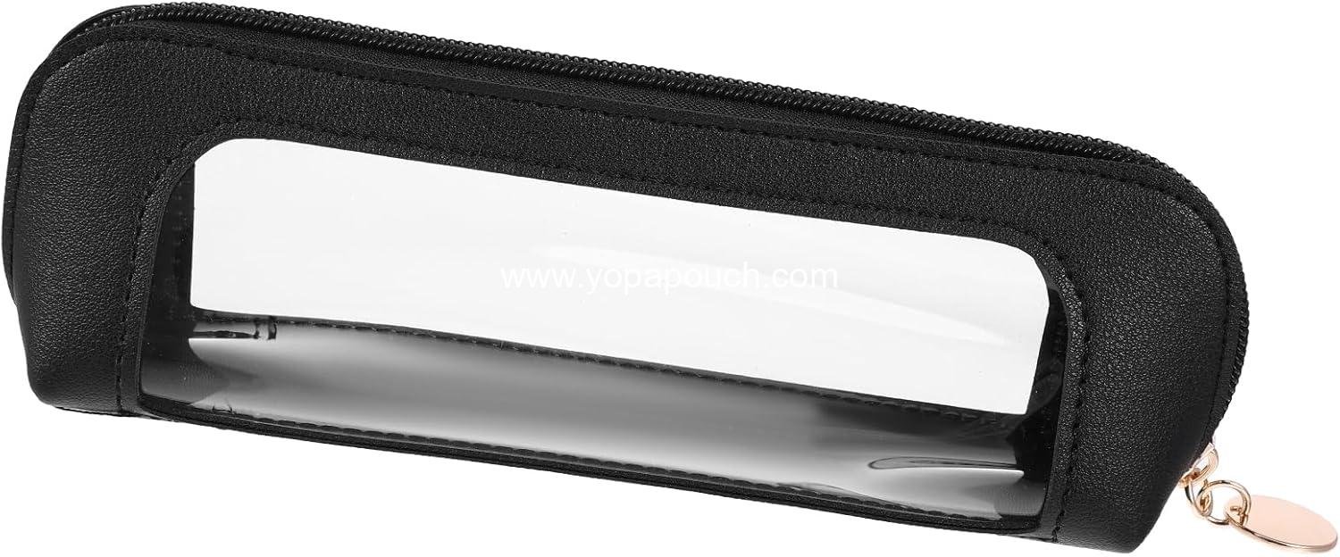OEM Clear Makeup Bag PU Leather Mini Pouch Portable Waterproof Cosmetic Organizer with Zipper for Women Home Travel Office Makeup Storage (Black) Supplier