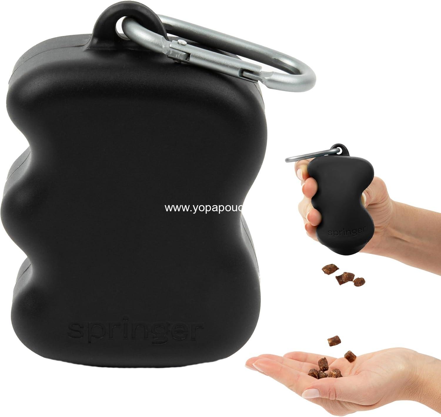 OEM Dog Treat Pouch for Effortless Squeeze Dispensing - Easy-fill Food-Grade Silicone for Pet Training - Includes Carabiner - Black Supplier