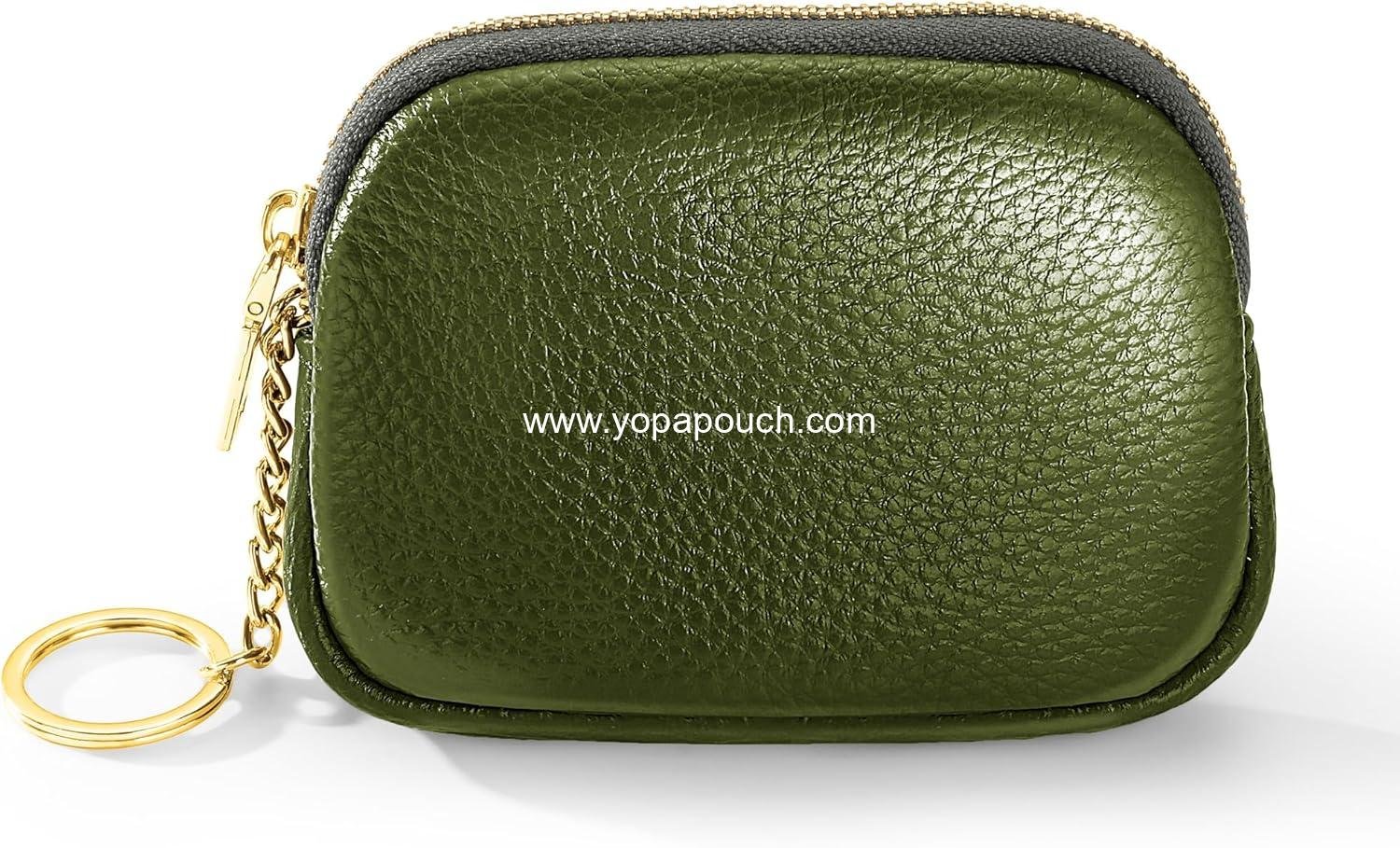 OEM Mini Coin Purse Wallet for Women, Small Zippered Change Pouch with Keychain - Green, Supplier