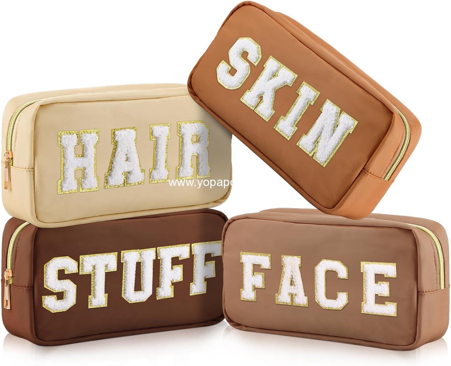 OEM Preppy Makeup Bags 4 Pcs Chenille Letter Cosmetic Pouch Set with Zipper for Women Travel Toiletry - Supplier