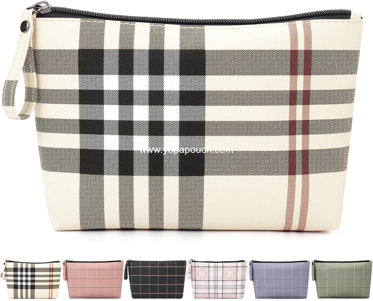 OEM Small Makeup Bag for Purse Cosmetic Storage for Women PU Leather Makeup Pouch Travel Ready with Handle,  portable Makeup Bag for Travel (Khaki) Supplier