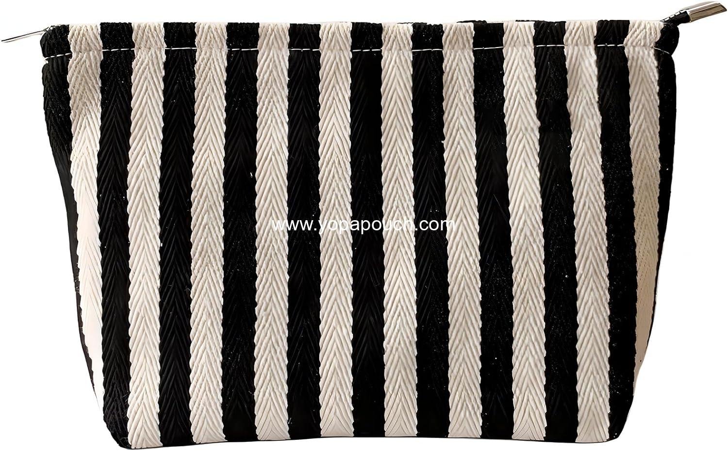 OEM Striped Makeup Bag for Women, Travel Pouch for Purse, Canvas Cosmetic Bag with Zipper, Small Toiletry and Skincare Pouch, Sunscreen and Hygiene Organizer - Supplier