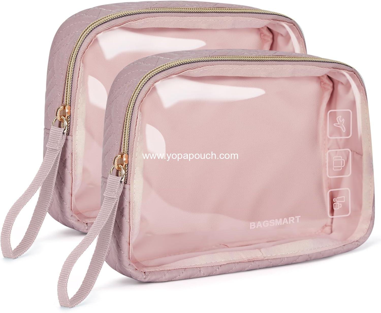 OEM TSA Approved Toiletry Bag, 2 Pack Clear Makeup Organizer, Quart Size Travel Bag for Toiletries and Carry-on Accessories - Pink Supplier