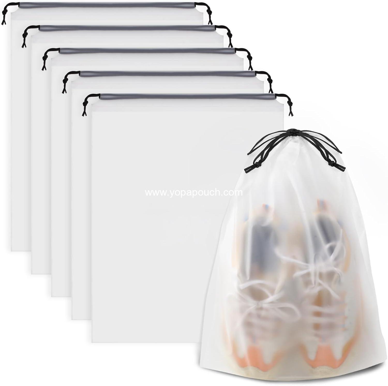 OEM Waterproof Travel Drawstring Shoe Bags for Packing and Storage, 15.7 x 11.8 inches, Clear, 5 Pieces, Wholesale Supplier
