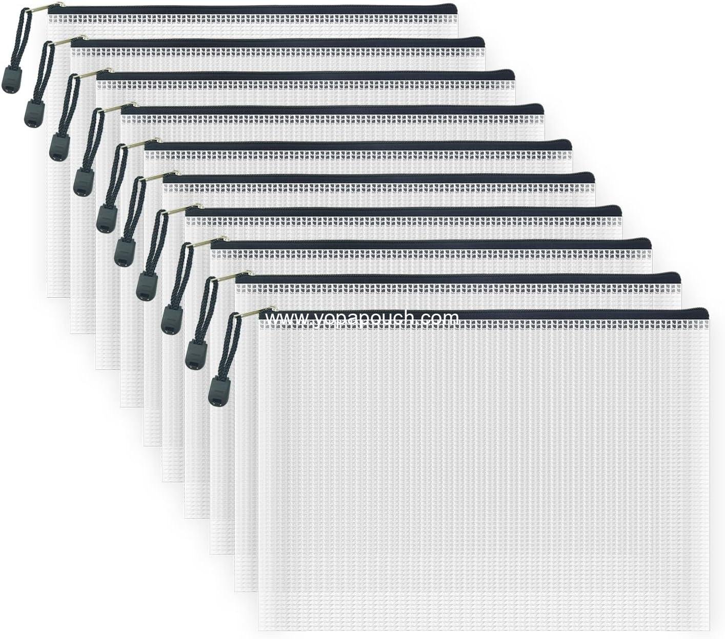 Wholesale 10 Pcs Zipper File Bags, Waterproof Plastic Mesh Pouch for Office and School, Board Game Storage (B5 Size 11.4''x8.2'', White and Black) - Manufacturer