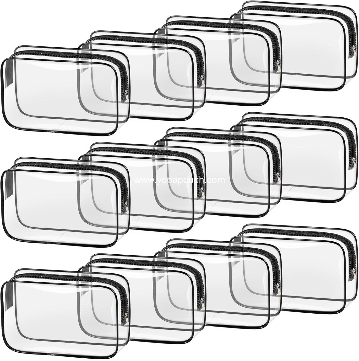 Wholesale 12 PCS Clear Makeup Bags with Zipper, TSA Approved Toiletry Pouches, Cosmetic Bag Set for Travel Organizer Essentials - Black, Medium, Supplier