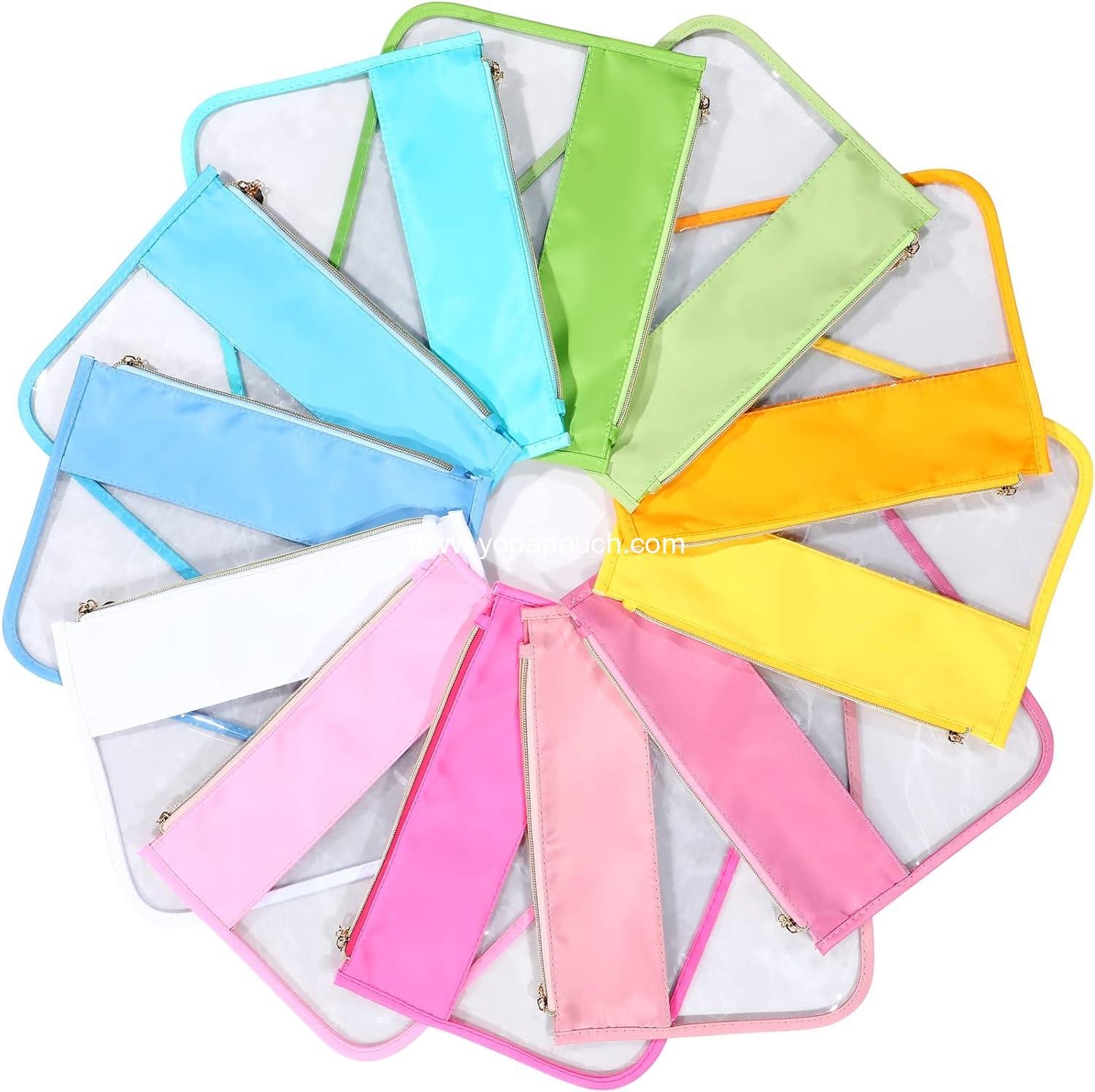 Wholesale 12 Pieces Clear Zipper Pouch Travel Nylon Makeup Bag Waterproof Snack Pouches Cute Cosmetic Bags for Women Girls Gifts Supplier