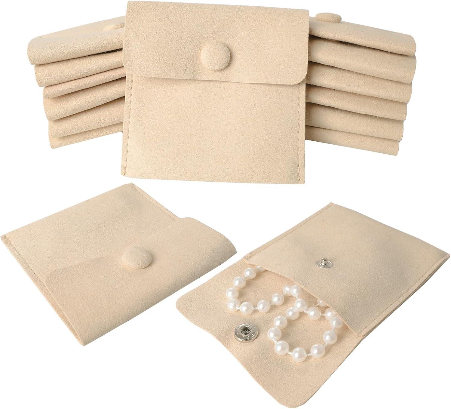 Wholesale 12pcs Microfiber Jewelry Pouch 8x8cm Luxury Small Jewelry Gift Bag Envelope Style Packaging Snap Button - Supplier