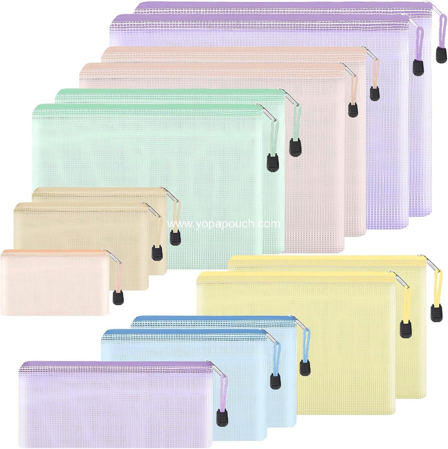 Wholesale 14pcs Mesh Zipper Pouch Set, 8 Sizes Waterproof Zipper Bags in 7 Colors, Multipurpose Storage for Travel, Office, Home - Supplier