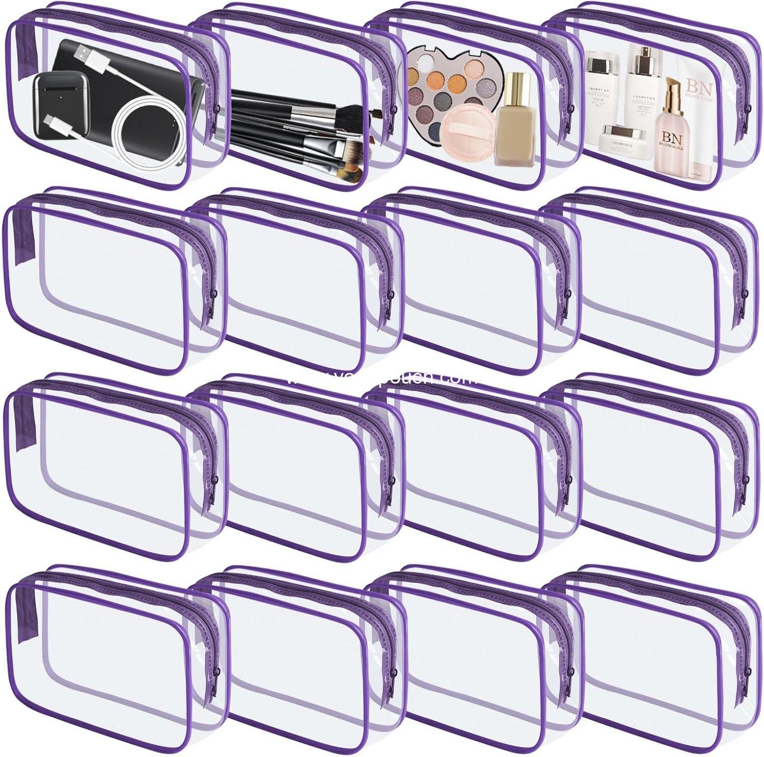 Wholesale 16-Piece Clear Makeup Bag Set - PVC Zippered Toiletry Pouch, Portable Waterproof Cosmetics Organizer for Travel and Bathroom (Purple-M) Supplier