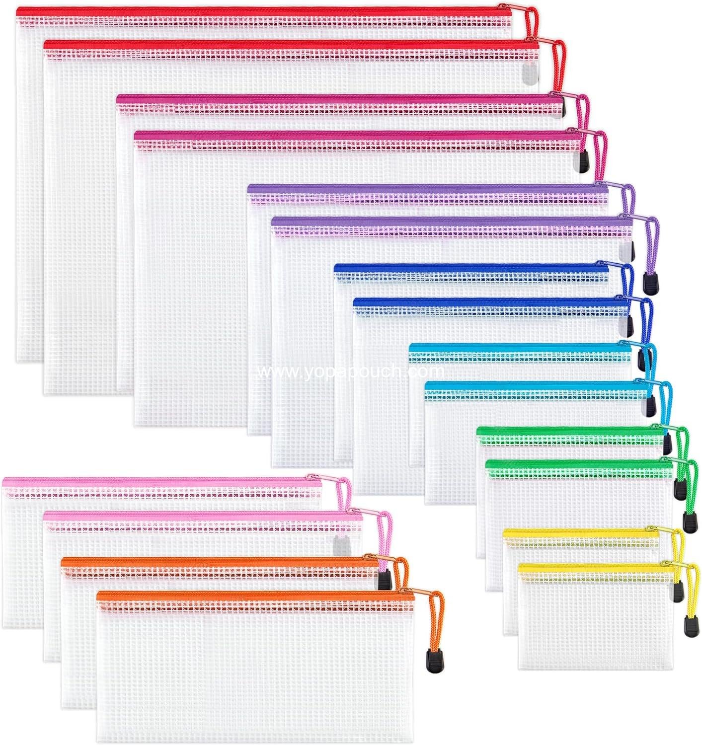Wholesale 18 Pack Waterproof Zipper Bags in 8 Sizes and 9 Colors - Multipurpose Mesh Pouches for Office, School, Travel Accessories, Board Games, Puzzles, Cosmetics, and Home Organization Supplier