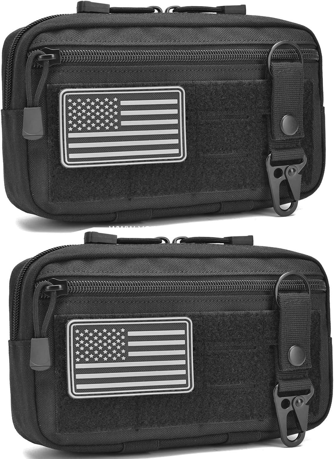 Wholesale 2 Pack Tactical Molle Admin Pouch - Utility Laser Cut EDC Tool Bag with US Flag Patch and Keychain, Horizontal Modular Design, Utility Tool Pouch, Supplier