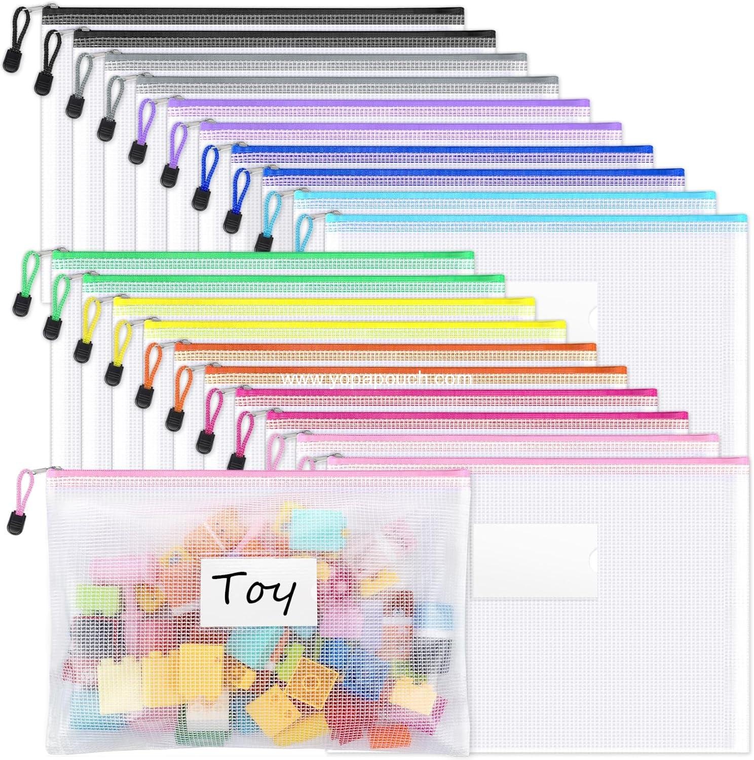 Wholesale 20 Pack Mesh Zipper Pouch Bags, A4 Size, Waterproof Document Bags with Label Pocket for Classroom Organization, Board Game Storage, Teacher and Office Supplies - Manufacturer
