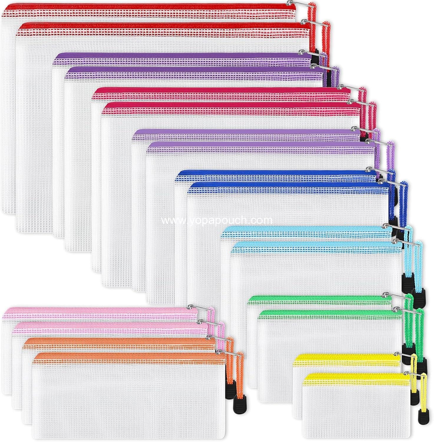 Wholesale 20pcs Mesh Zipper Pouch, Waterproof Zipper Bags, 8 Size Options, 10 Color Variety, Multipurpose for Travel Storage, School Supplies, Office Tools, Home Organization - Supplier