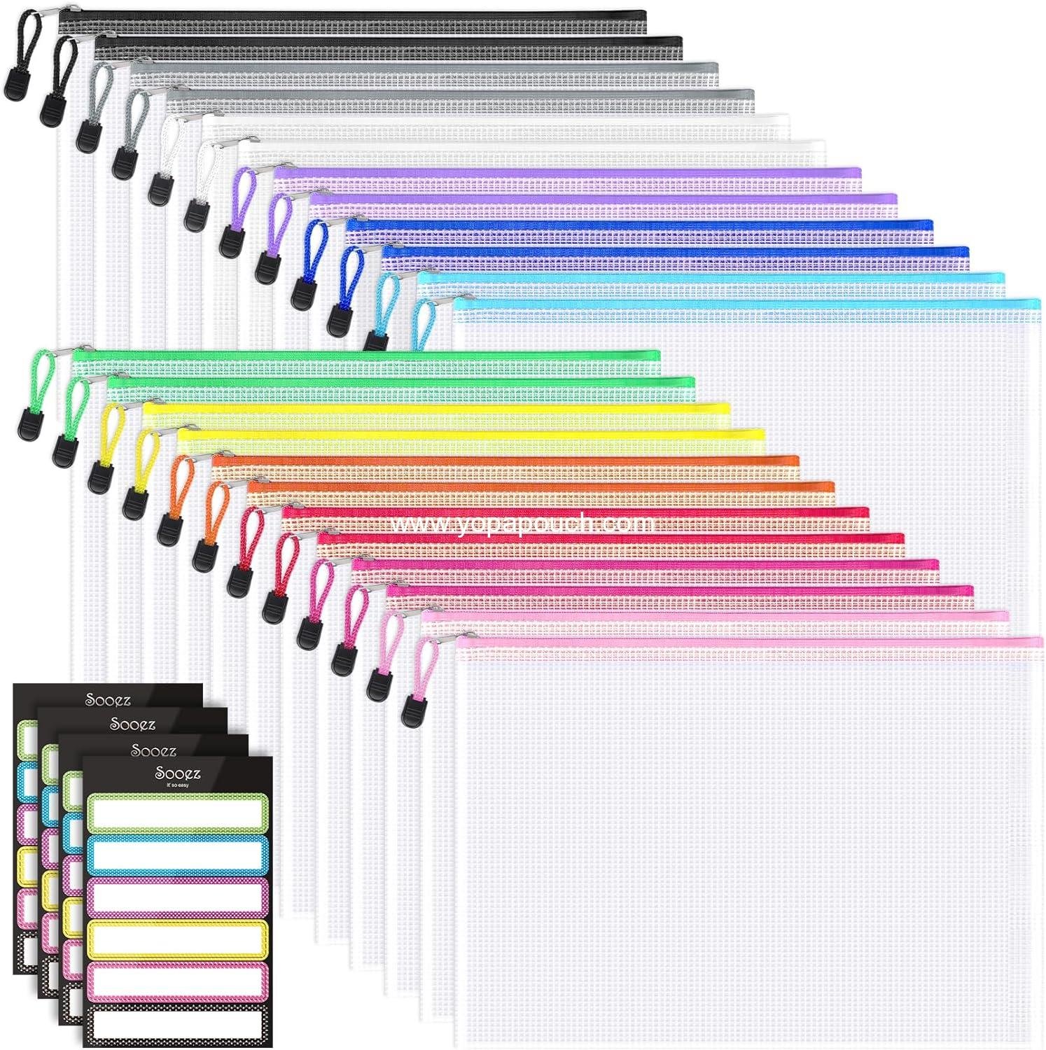 Wholesale 24 Pack Mesh Zipper Pouches with Sticky Labels - A4 Mesh Bags for Organizing Board Games and Puzzles, Durable Letter Size File Folder Organizer for Classroom and Office Supplies Supplier