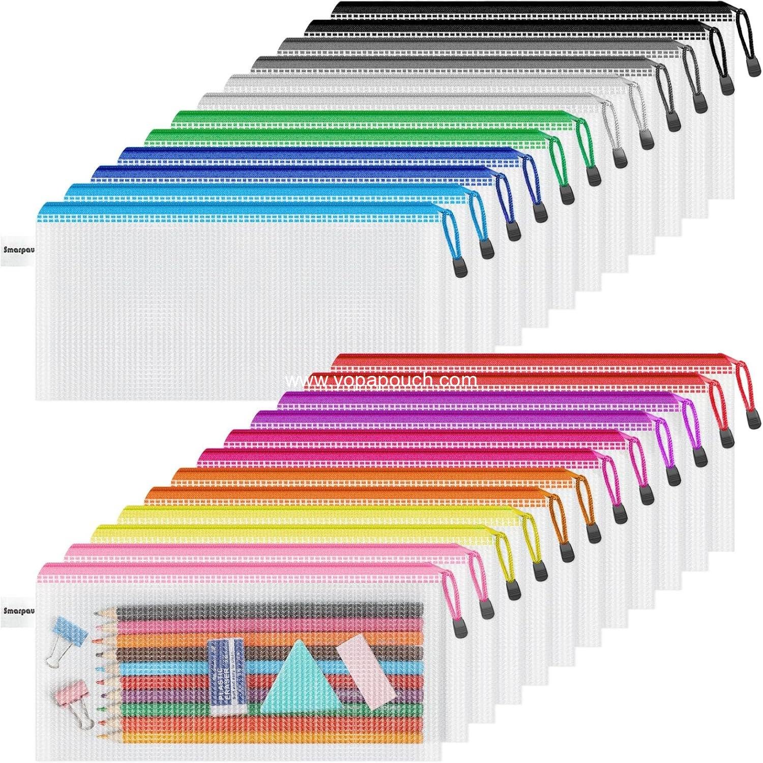 Wholesale 24PCS Mesh Zipper Pencil Pouches, 9.3