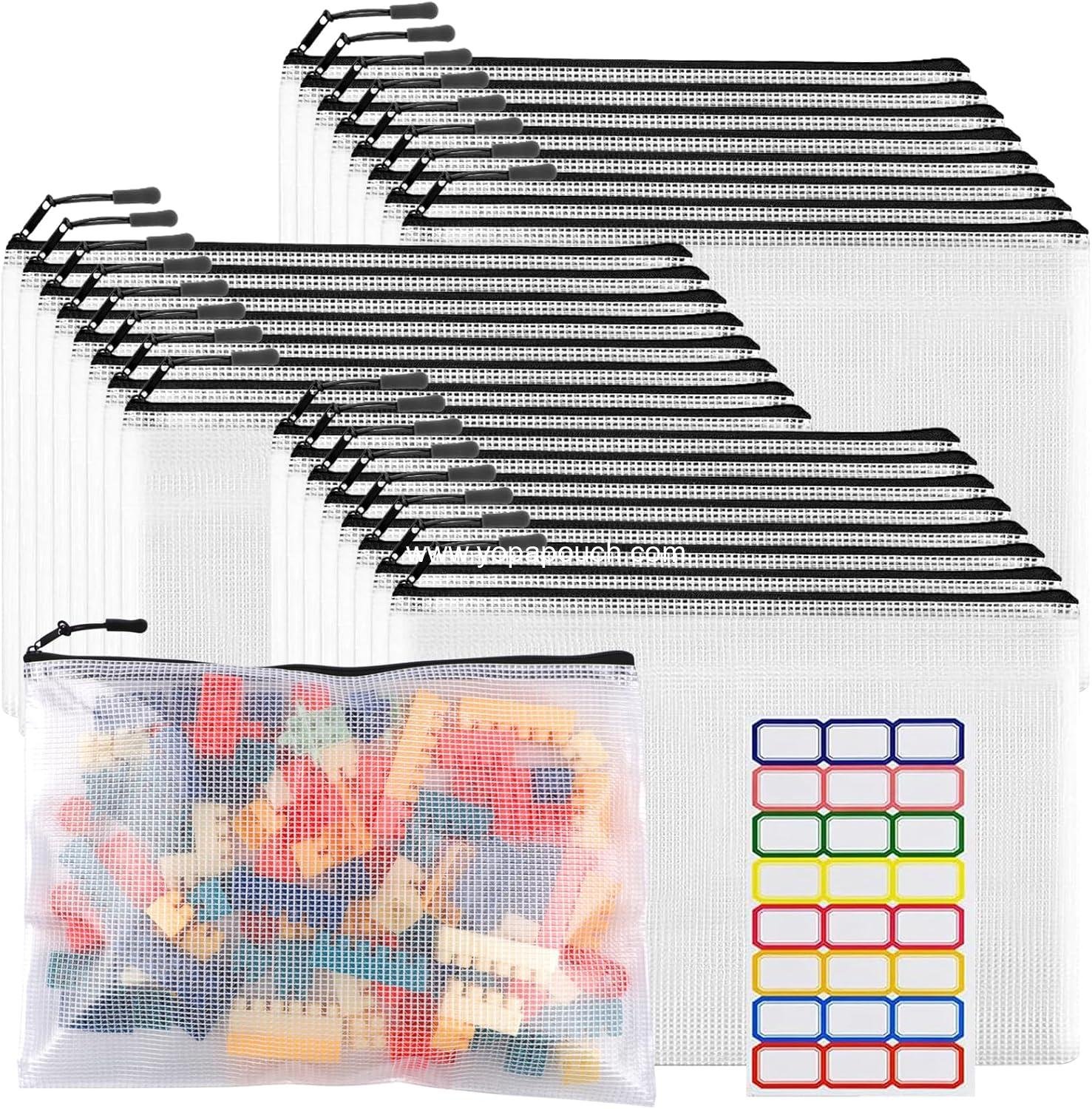 Wholesale 24pcs Large Mesh Zipper Pouch File Bags Reusable Pouches for Organizing Classroom, Board Game Storage, Puzzle Bags - Supplier