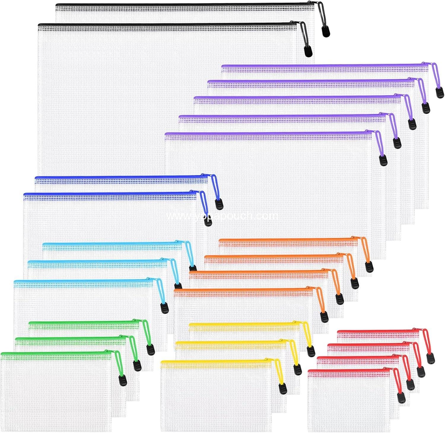 Wholesale 26pcs Mesh Zipper Pouch Bags, 8 Sizes Clear Waterproof Storage Pouches for Organizing Office, School, Home, and Travel Supplies - Manufacturer
