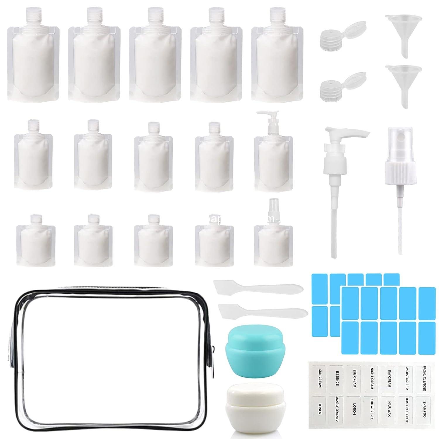 Wholesale 29 PCS Travel Size Refillable Empty Squeeze Pouch TSA Approved Toiletries Liquid Containers Leak Proof Portable Makeup Packing Bags in 30/50/100ml - Supplier