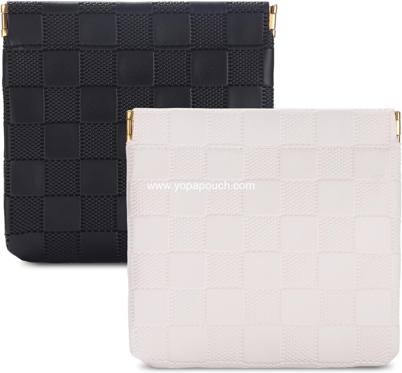 Wholesale 2PCS Small Makeup Bag for Purse Mini Waterproof Cosmetic Pouch Checkered Self-closing Coin Lipstick Small Leather Pouch (Black, White) Supplier