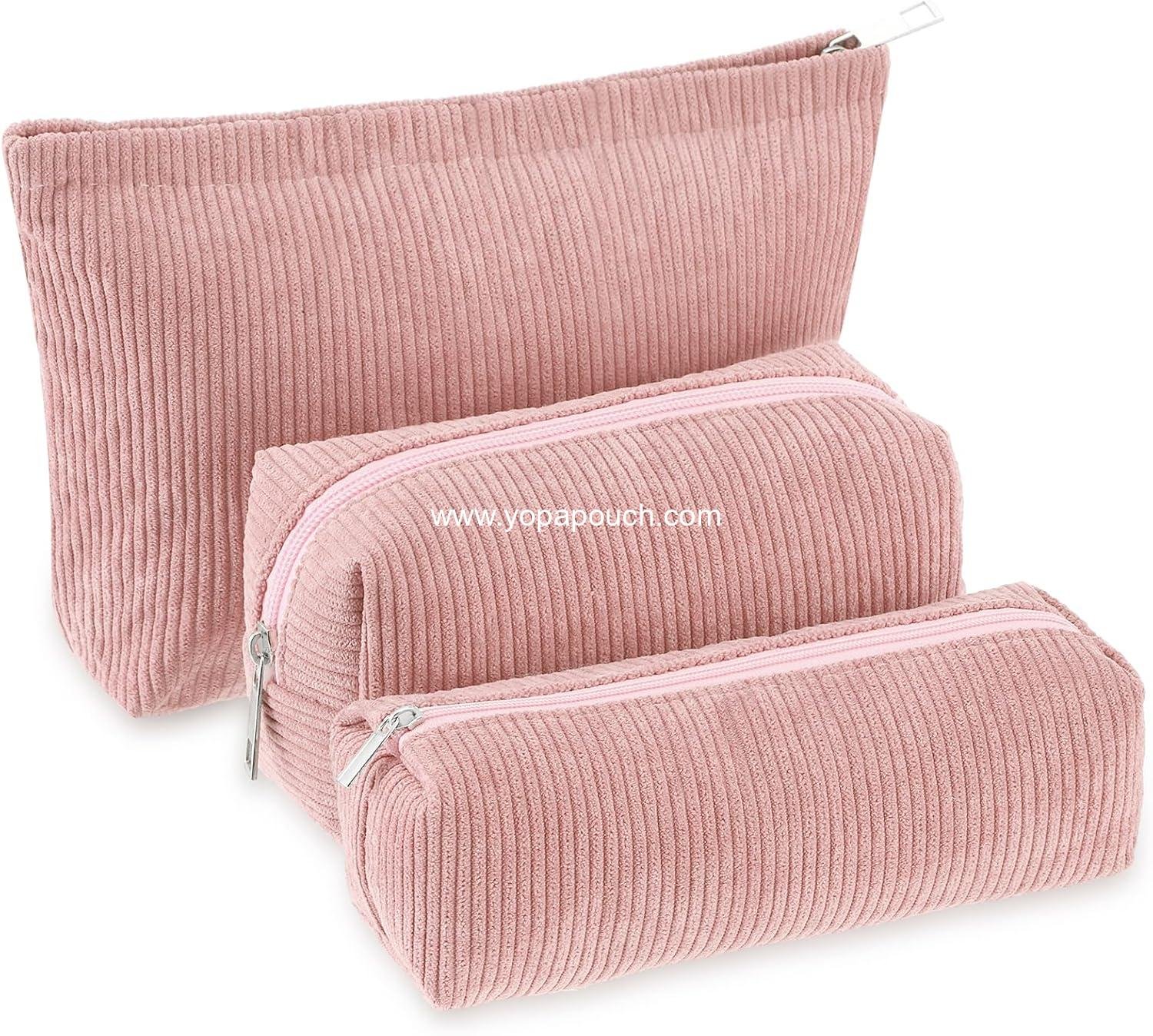 Wholesale 3 Pcs Makeup Bag Set for Women Corduroy Cosmetic Pouch Aesthetic Smile Travel Toiletry Bag Cute Purse Storage Organizer for Christmas (Pink, Solid Style) Manufacturer Wholesale 3 Pcs Makeup Bag Set for Women Corduroy Cosmetic Pouch Aesthetic Smile Travel Toiletry Bag Cute Purse Storage Organizer for Christmas (Pink, Solid Style) Manufacturer