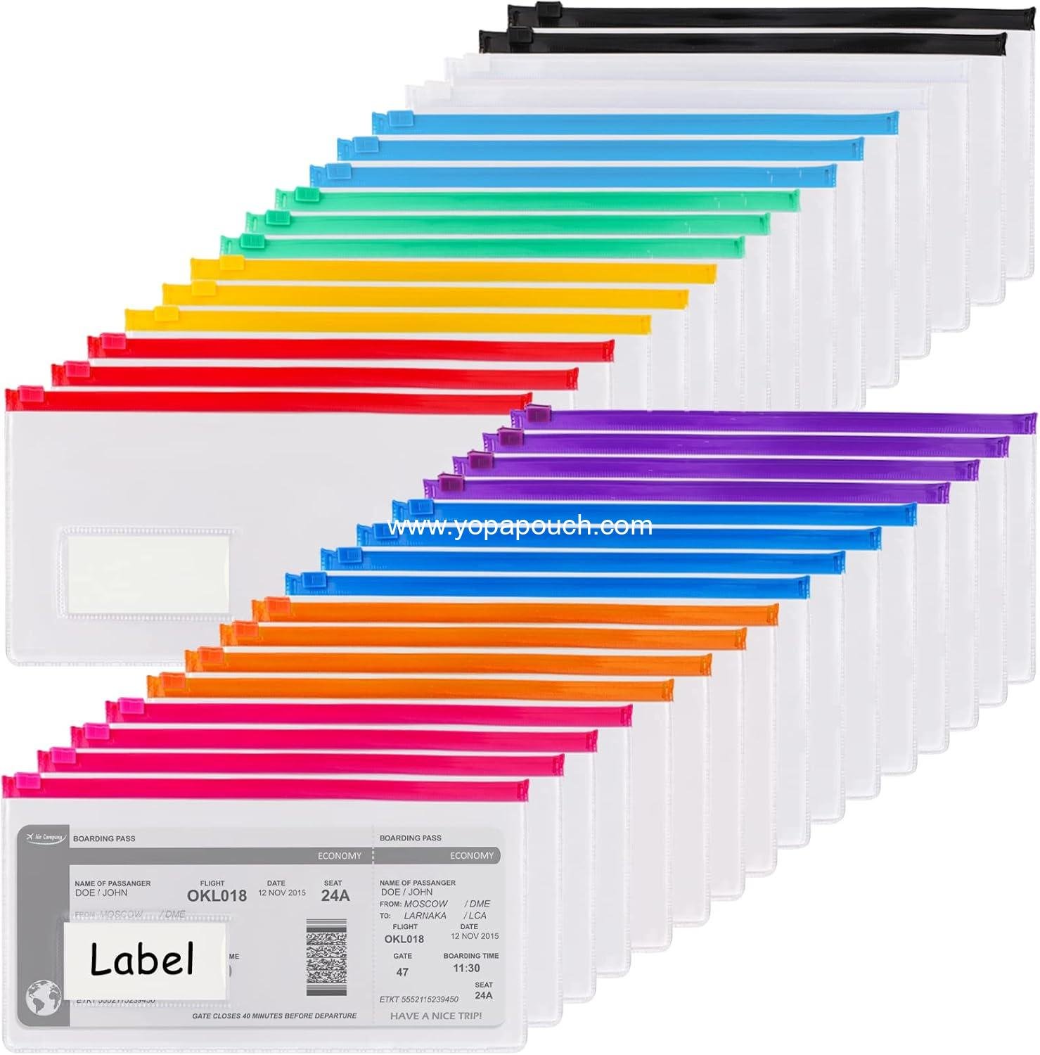 Wholesale 32pcs Poly Zip Envelopes, Reusable A6 Size Pencil Cases, Bill Bags 9'' x 4.7'', 10 Colors for Cash School and Office Supplies - Manufacturer