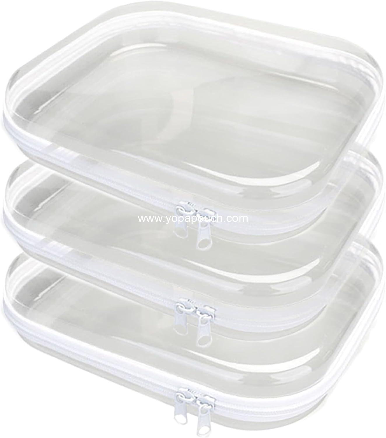 Wholesale 3PCS Clear Hard Plastic Zipper Case, Double Zipper Storage Pouch, Portable Travel Organizer for Makeup, Toys, Snacks, Cosmetics, Pencils, Diapers, Toiletries - Supplier