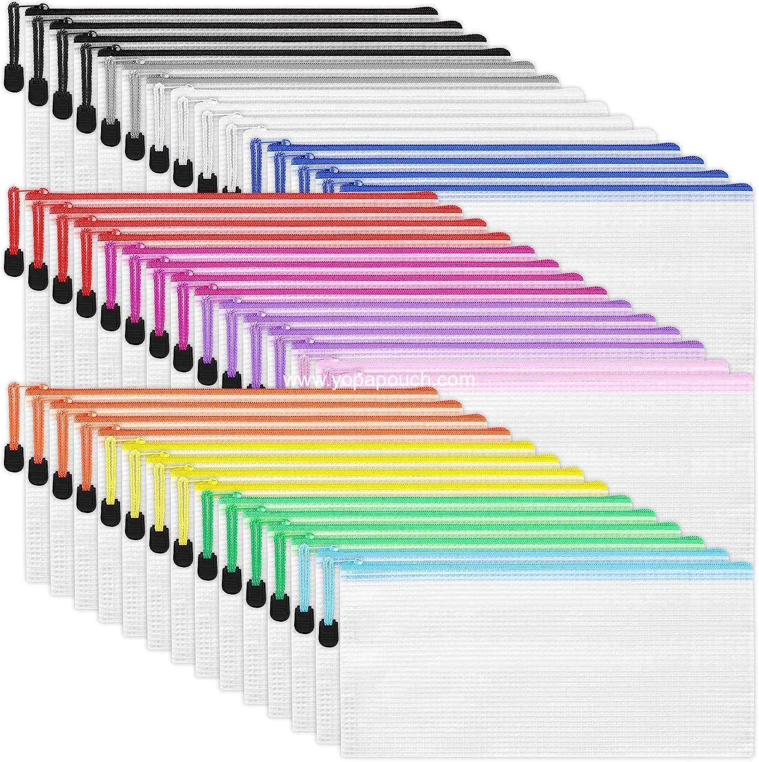 Wholesale 42pcs Small Zipper Pouch, 9.5x4.3 Inches Mesh Zip Bags, 12 Color Options, Water Resistant for Bills, Stationery, Office Supplies, Classroom - Supplier