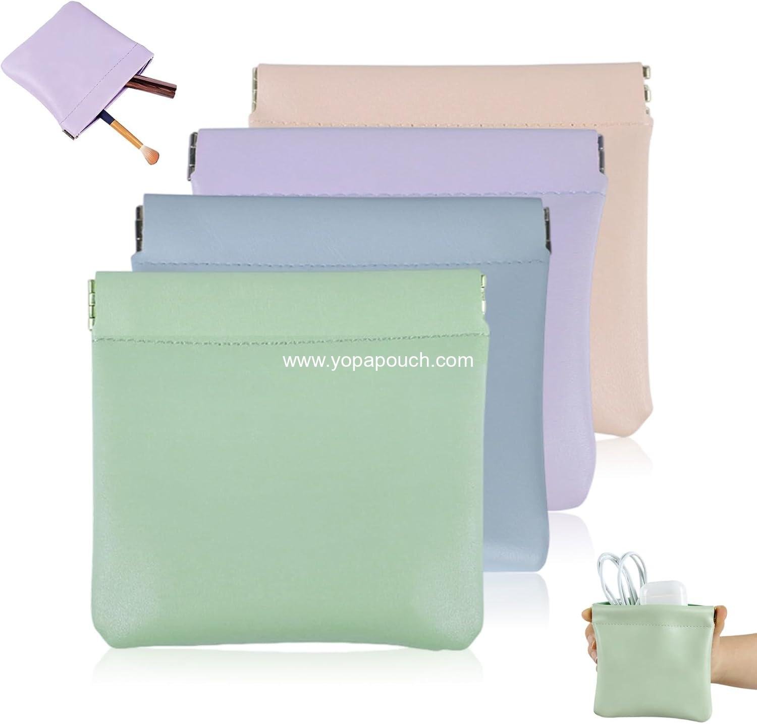 Wholesale 4PCS Personalized Snap Closure Leather Organizer Pouch, Self-Closing Mini Waterproof Cosmetic Bag for Purse Jewelry (4.7 x 4.5 in) - Supplier