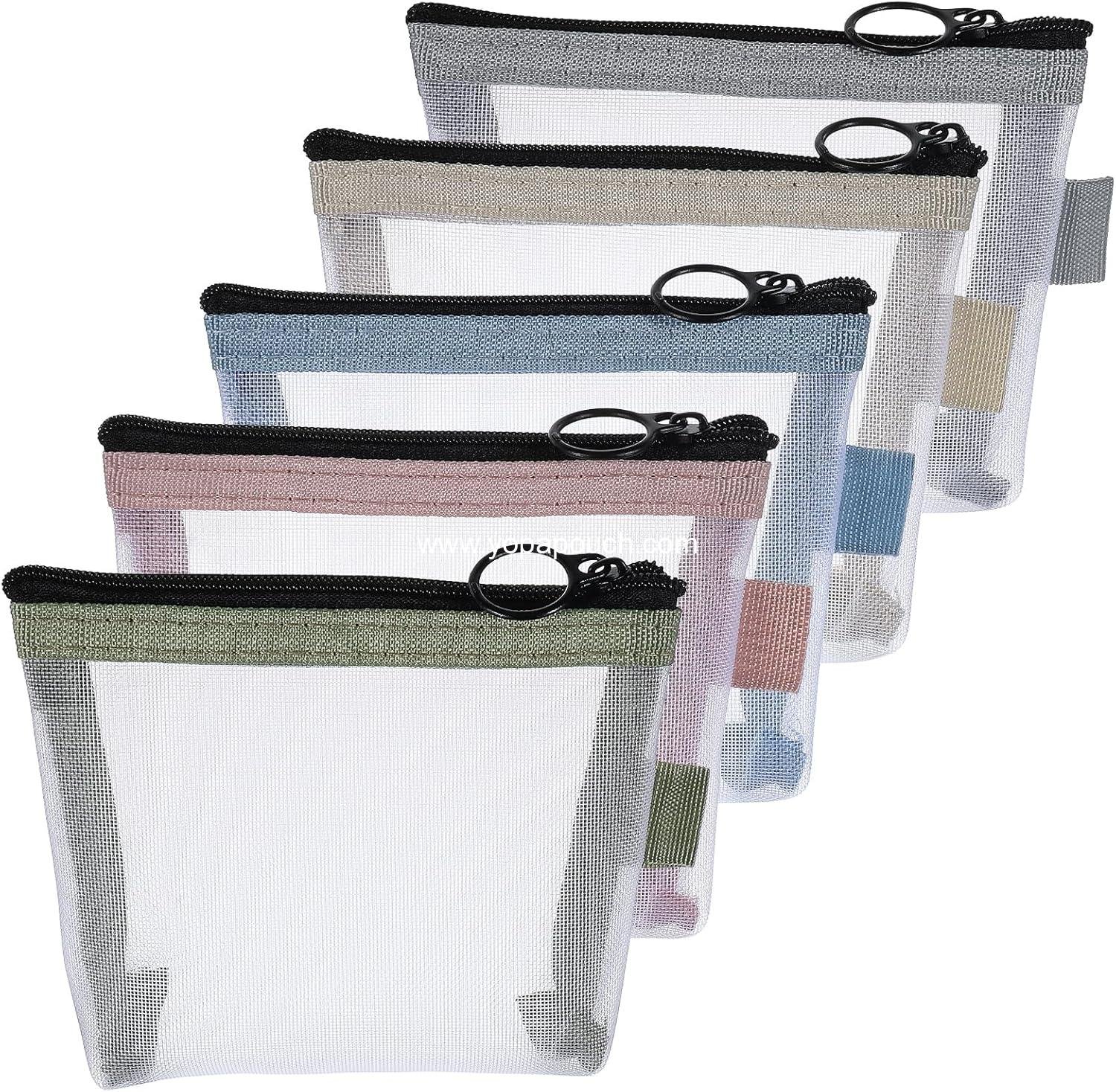 Wholesale 5-Pack Mini Zipper Mesh Bags, Small Clear Nylon Makeup Pouch, Portable Cosmetic Organizer for Lipstick, Keys, Coins, Credit Cards - Supplier