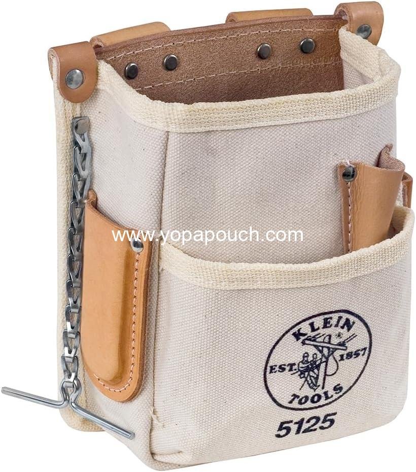 Wholesale 5-Pocket Canvas and Leather Tool Pouch with Chain Tape Thong and Tunnel Belt Connection - Supplier