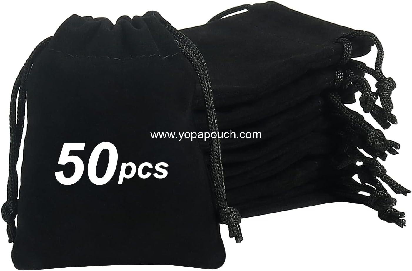 Wholesale 50pcs Velvet Jewelry Bags 3x4 Inch Black Drawstring Gift Pouches Coin Purse for Dice Small Business Party Favor Supplier