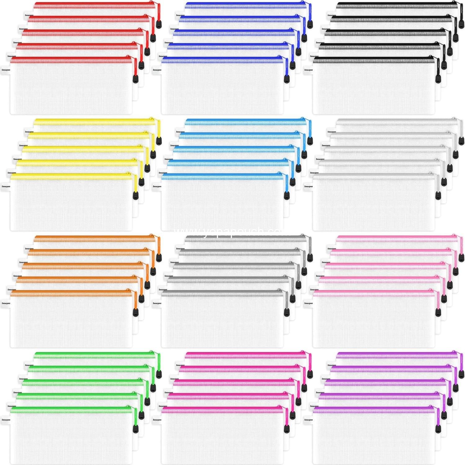 Wholesale 60 Pcs Pencil Pouch, 12 Colors Small Mesh Zipper Pouches 9.3