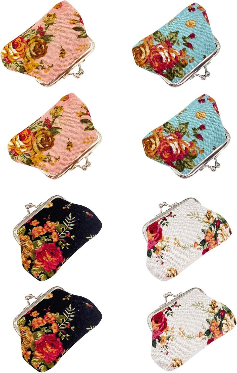 Wholesale 8Pcs Small Floral Coin Purses Kiss Lock Change Pouch Mini Wallet Vintage Trinkets Pouch Supplier