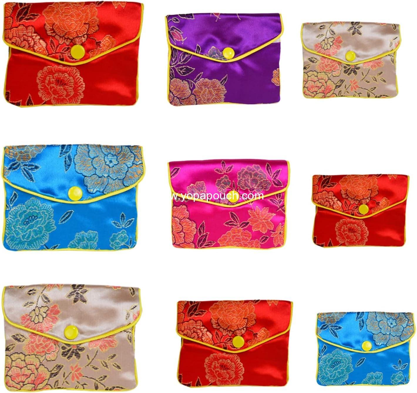 Wholesale 9 Pack Jewelry Purse Pouch Gift Bags Silk Brocade Embroidered in Multiple Colors (Small, Medium, Large) - Supplier
