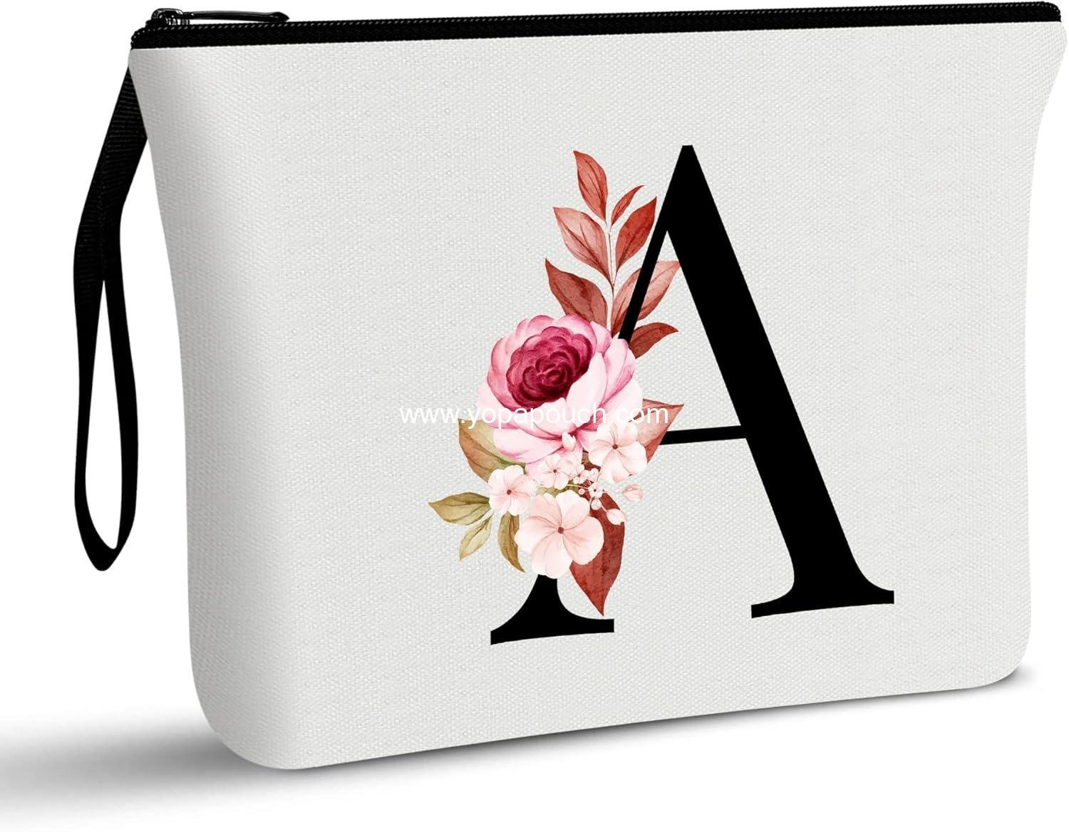 Wholesale A-Z Personalized Makeup Bag for Women, Birthday Gifts for Mom, Best Friend, Bride, Bridesmaid Cosmetic Bag (A, White) Supplier