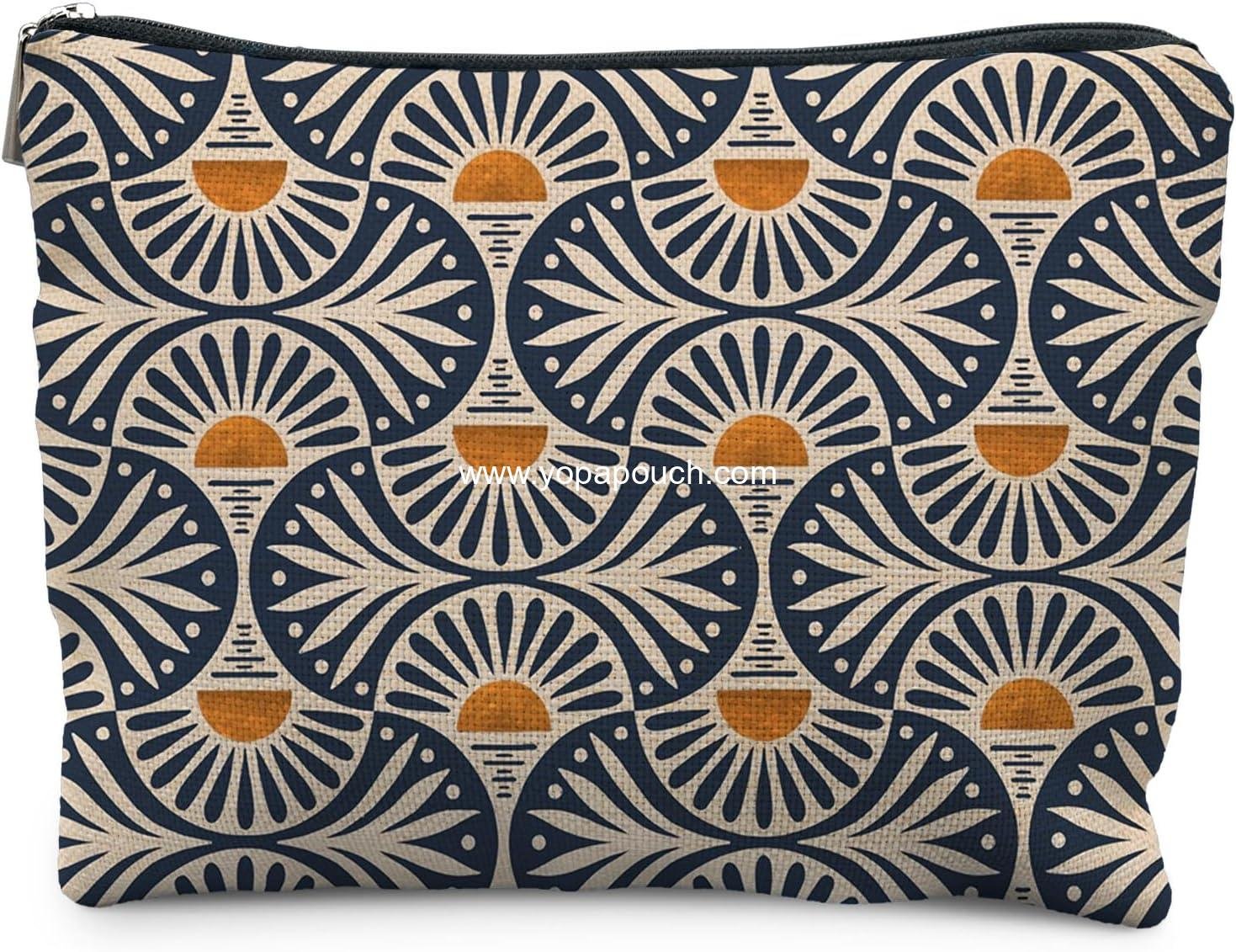 Wholesale Boho Makeup Bag for Women, Sunset Leaf Aesthetic Pouch, 9x6 inches - Supplier