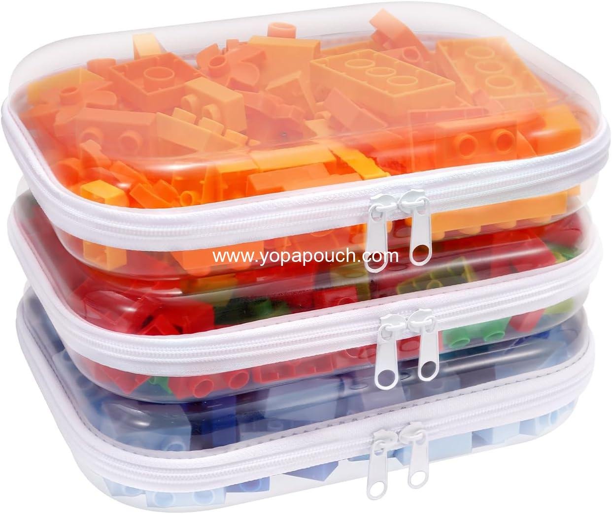 Wholesale Clear Hard Plastic Zipper Case, Transparent Double Zipper Pouch with 3 Pieces, Portable Travel Organizer for Toy Storage - Supplier