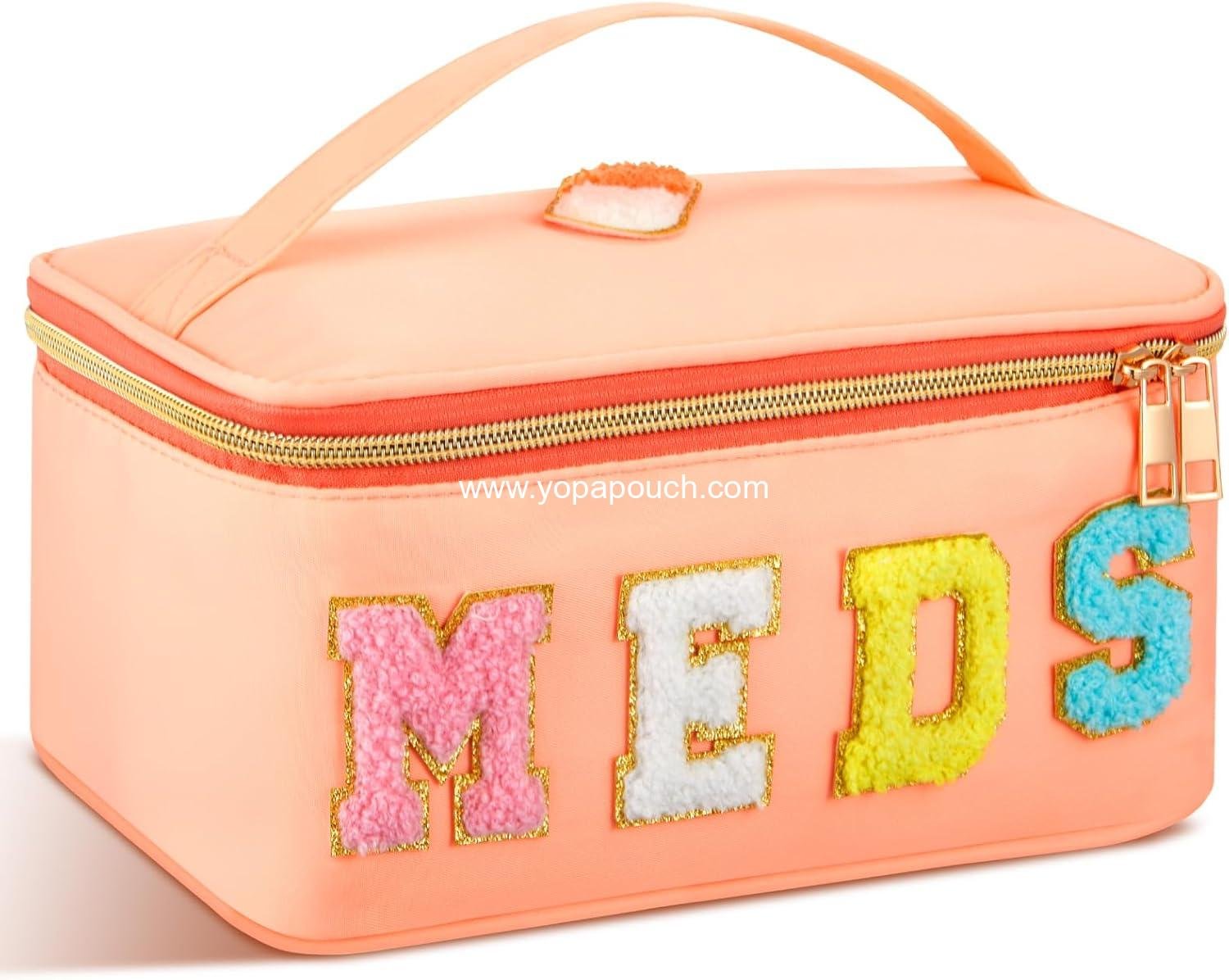Wholesale Clear Makeup Bag Chenille Letter Meds Travel Case Preppy Patch with Zipper Portable Cosmetic Toiletry Storage for Women Meds Orange - Supplier