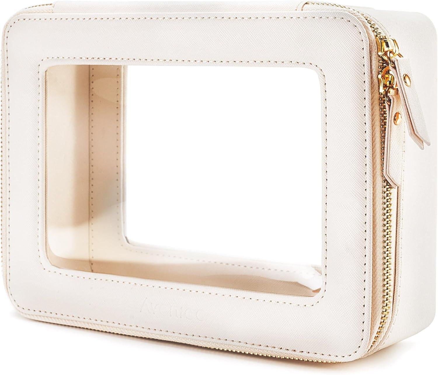 Wholesale Clear Makeup Bag Organizer Travel Toiletry Cosmetic Case for Women Portable Skincare Pouch with Zippers Essentials White Factory