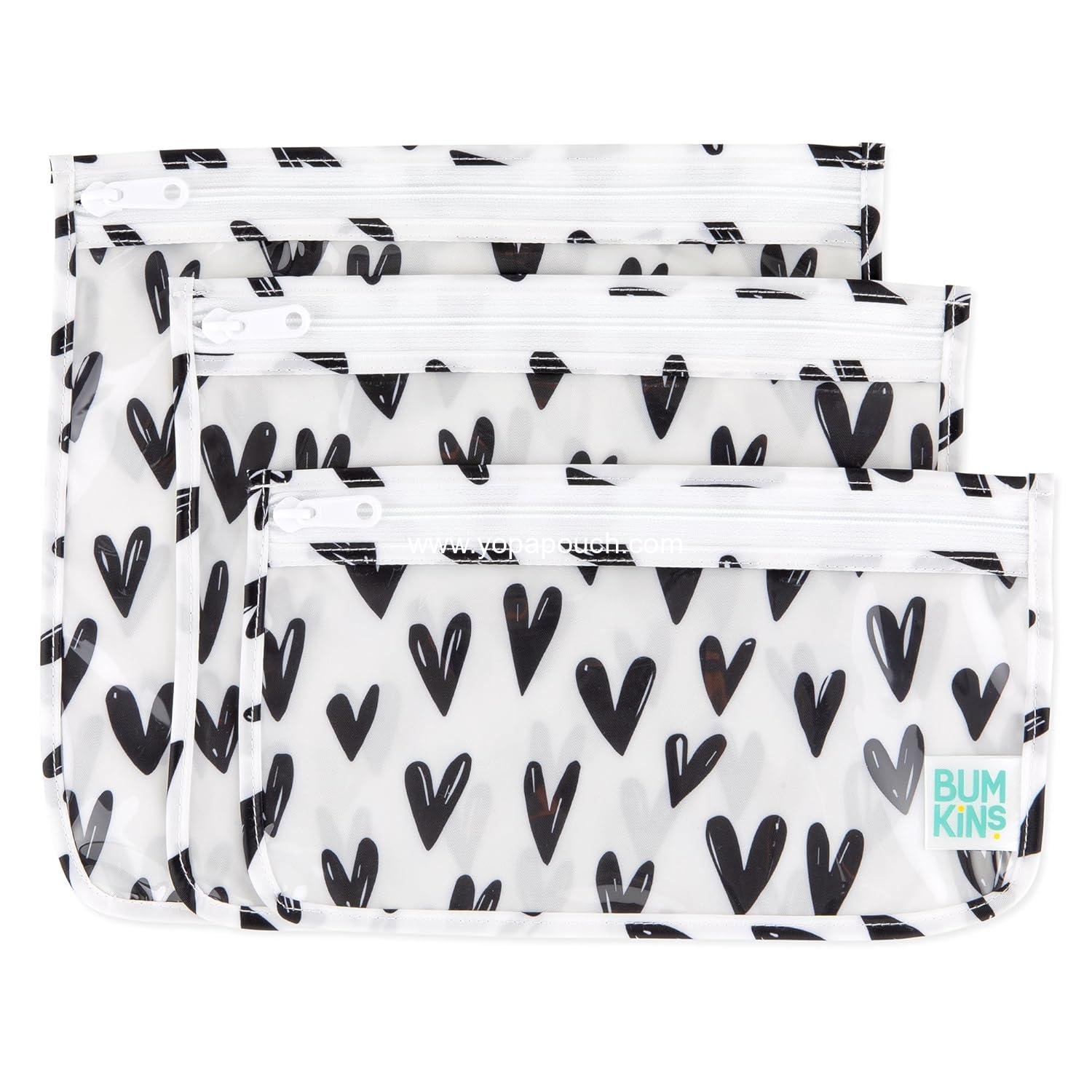 Wholesale Clear TSA Approved Toiletry Pouch Set - Quart Size Airline Compliant Zip Bags for Baby, Diaper Bag Organization, Makeup, Accessories - 3 Sizes, Black Hearts Supplier