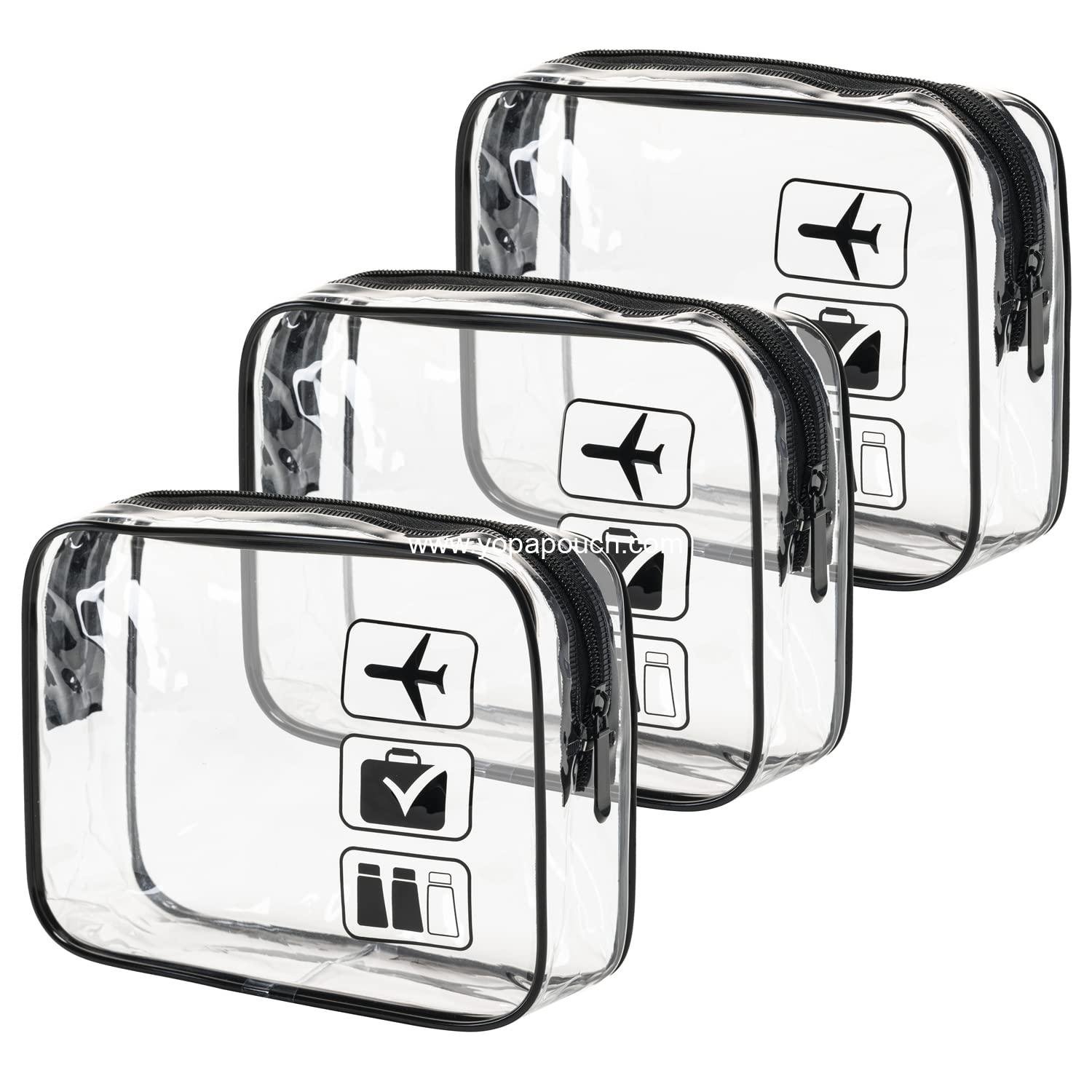 Wholesale Clear Toiletry Bag Set, 3 Quart Size Travel Makeup Cosmetic Bags for Women and Men, Airport Compliant Carry-On Bag (Black) Supplier