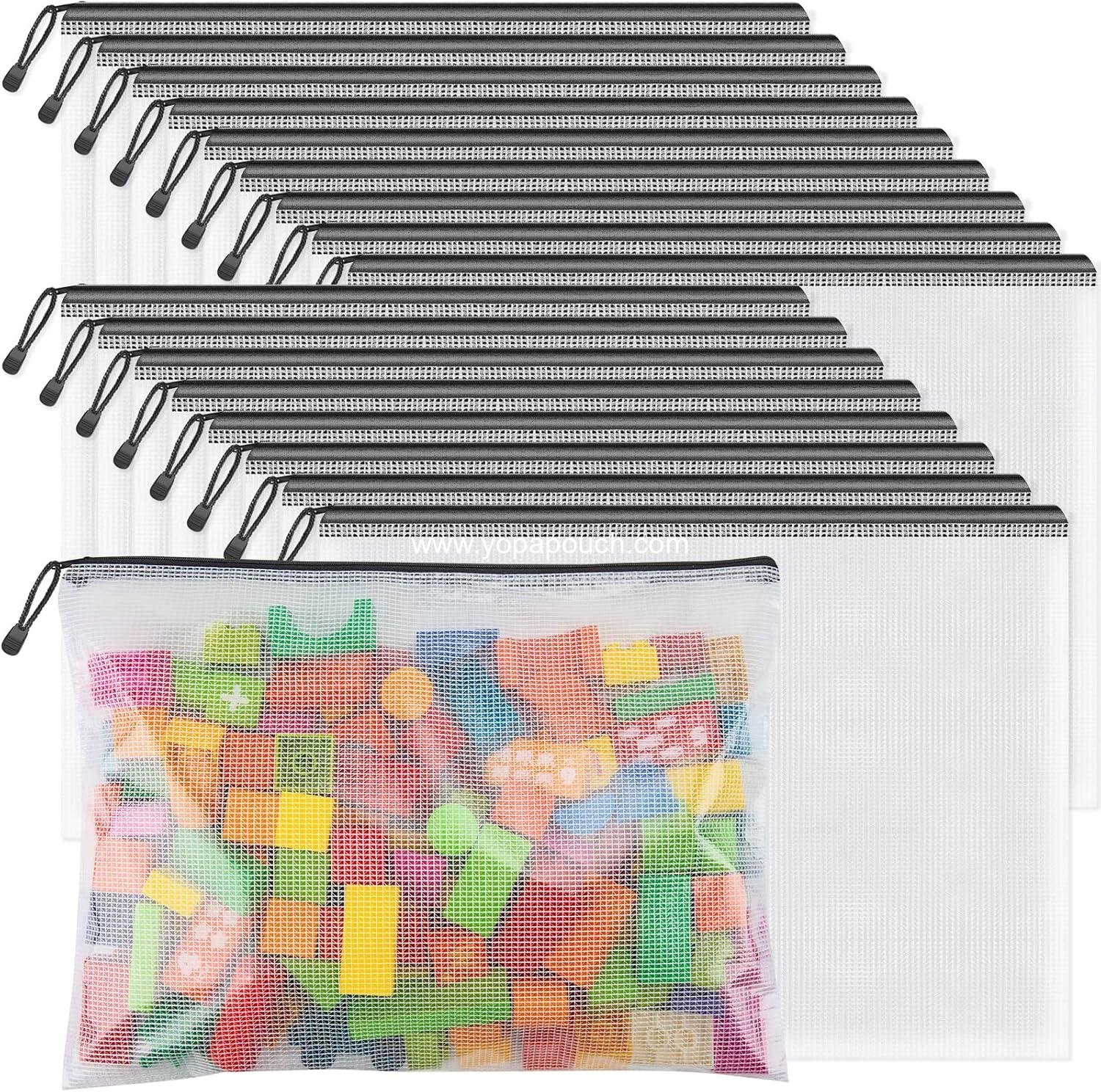 Wholesale Clear Zipper Mesh Document Pouch, 16.9 x 12.4 in, Black, 18 Packs, Waterproof Travel Pouch for Office Supplies, Puzzles, Board Games, Craft Projects, Supplier