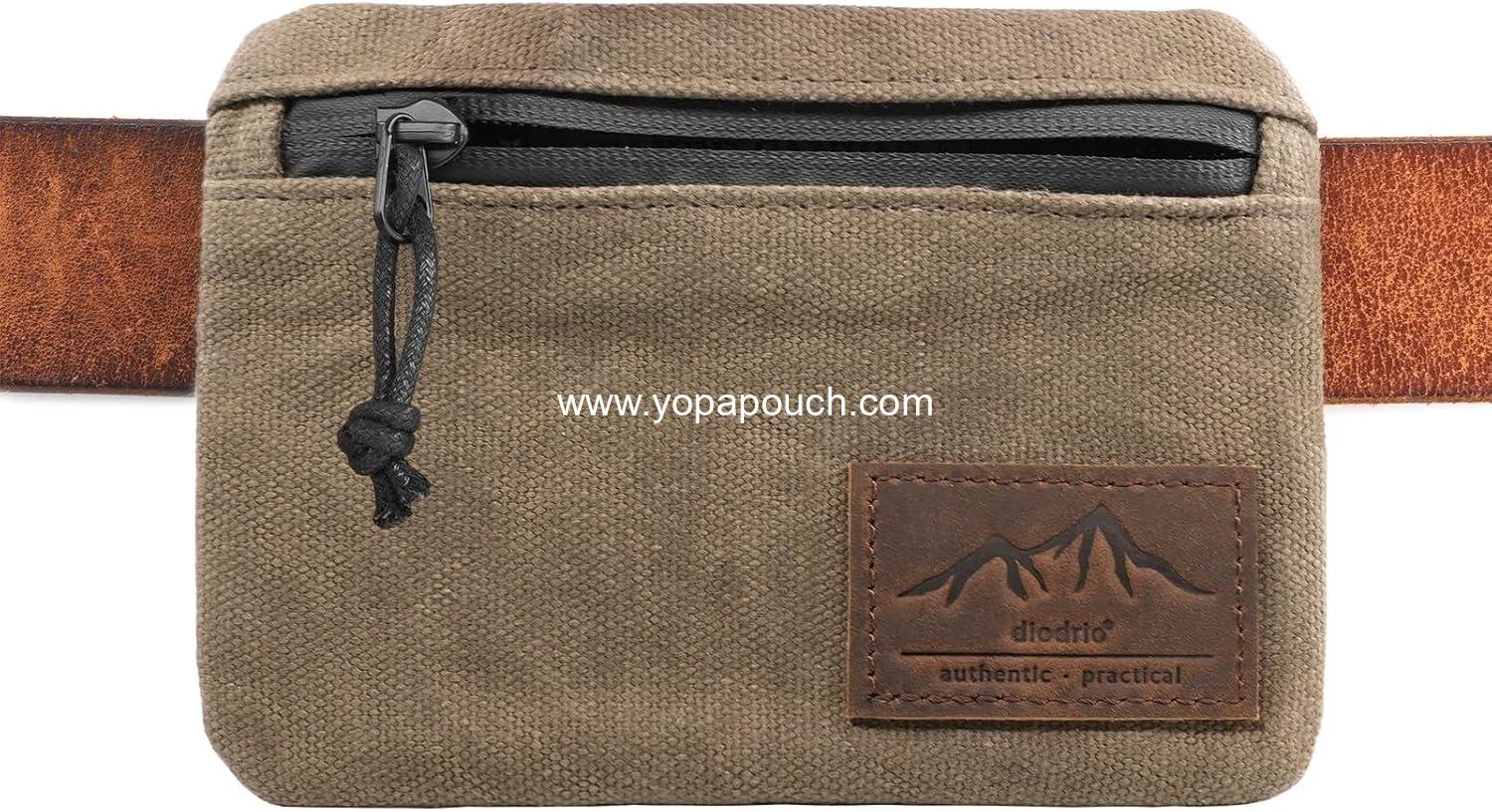 Wholesale Compact EDC Pouch for Men Women, YKK Zipper Anti-theft Wallet, Waist Pack for Traveling Hiking, Water Resistant Waxed Canvas, Olive, Manufacturer