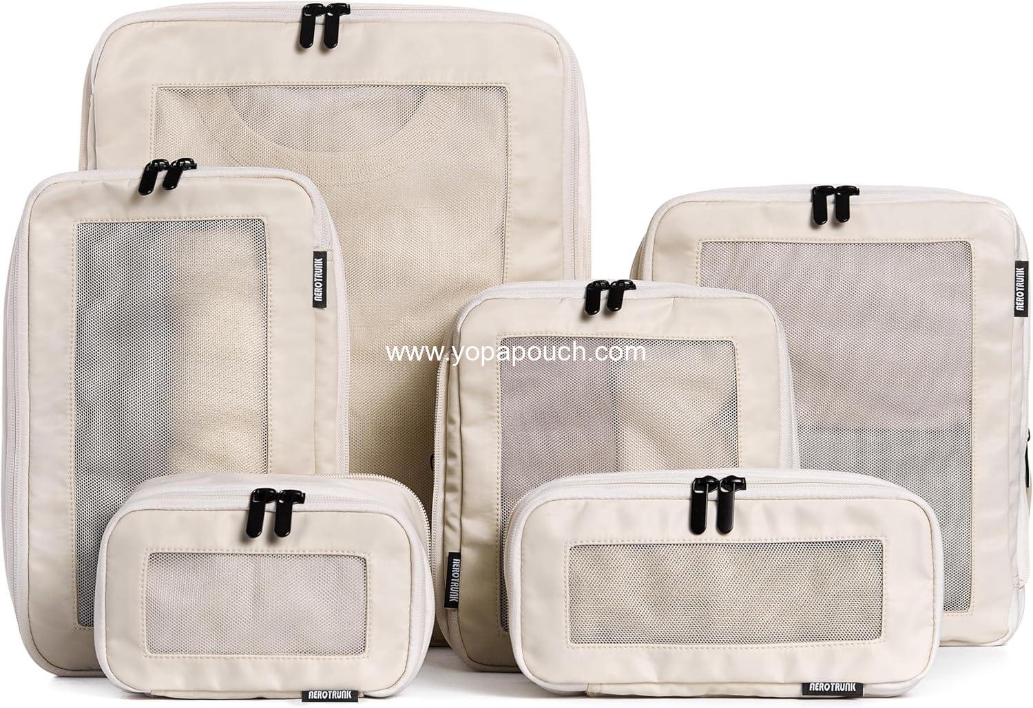 Wholesale Compression Packing Cubes for Travel - Luggage Organizer Bags - Double Zipper Suitcase Cubes (6-Pack, Beige) Supplier