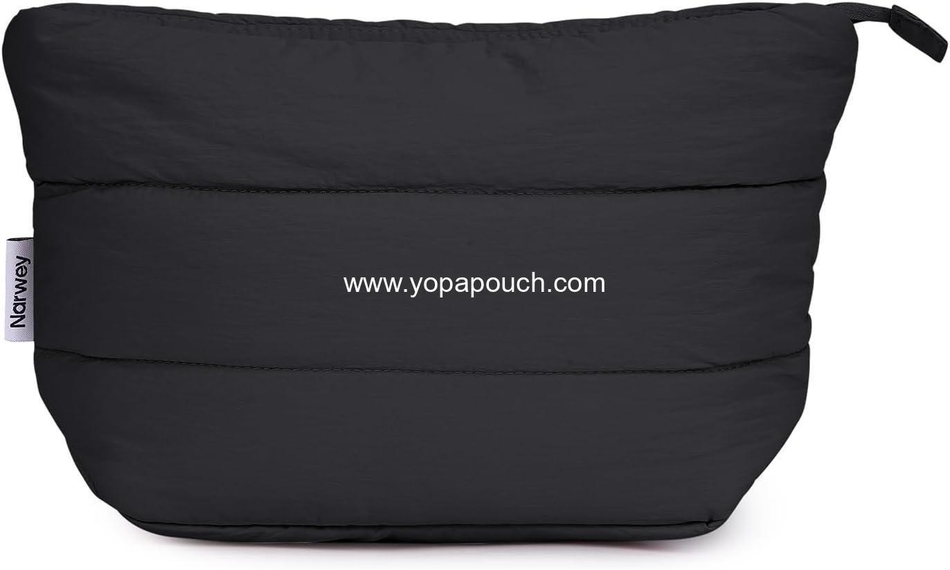 Wholesale Cute Puffer Makeup Bag for Travel, Zippered Cosmetic Pouch for Purse, Small Makeup Organizer, Toiletry Bag (Black) - Supplier
