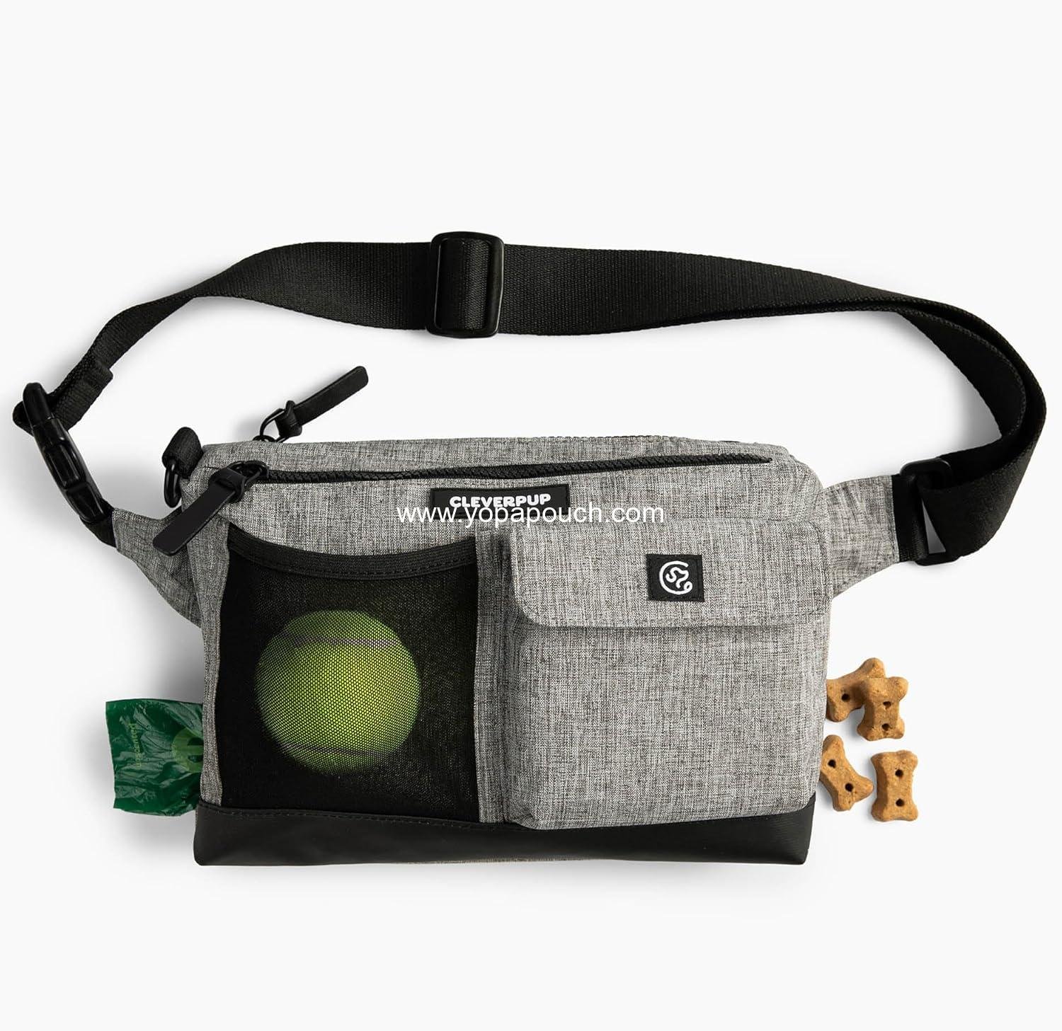Wholesale Dog Walk & Train Sling Bag - Hands-Free 2-in-1 Treat Pouch, Poop Bag Holder, Clicker, Phone Pocket - Adjustable Crossbody/Fanny Pack in Heather Grey Supplier