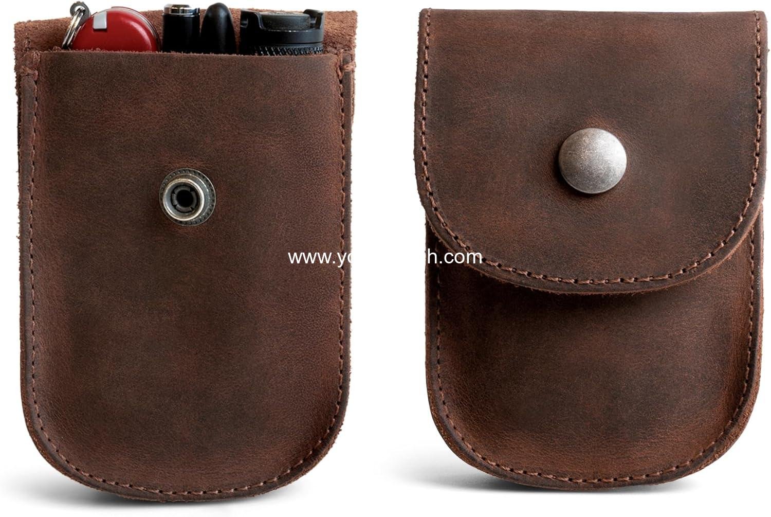 Wholesale Durable EDC Waist Bag Holster Pouch for Coins, Wallet, Headphones, and Personal Items Attaches to Belt, Full Grain Leather, Handmade Supplier